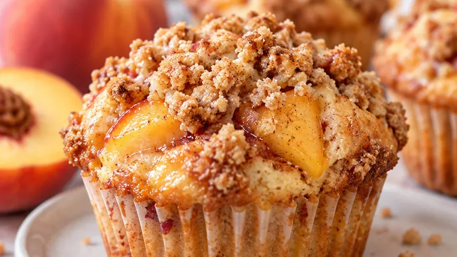 Foto de muffins Fofinhos de Pêssego com Streusel de Canela pronto para servir