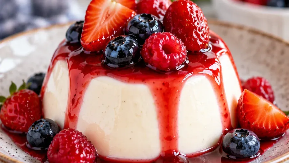 Foto de panna Cotta de Iogurte com Frutas Frescas pronto para servir