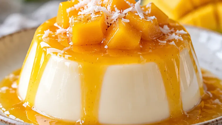 Foto de panna Cotta de Iogurte com Manga (Versão Leve) pronto para servir