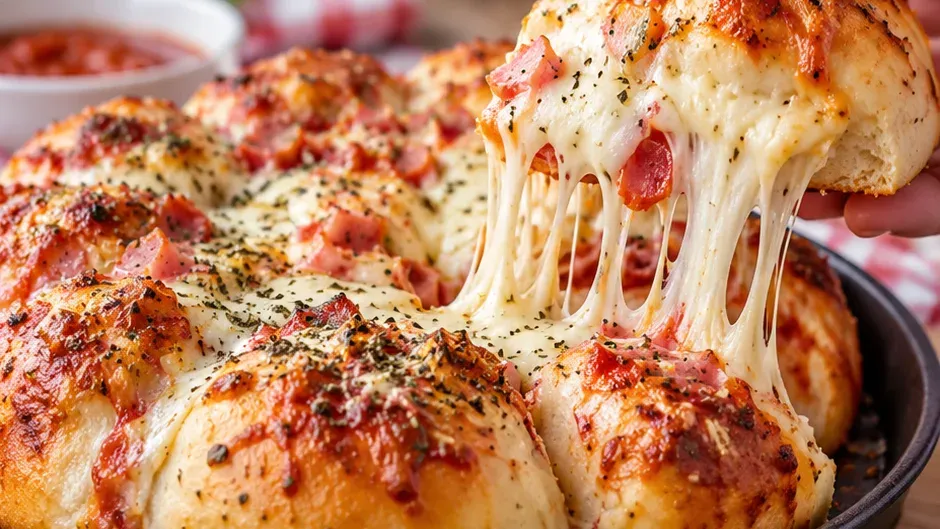 Foto de pão de Pizza Puxa-Puxa pronto para servir