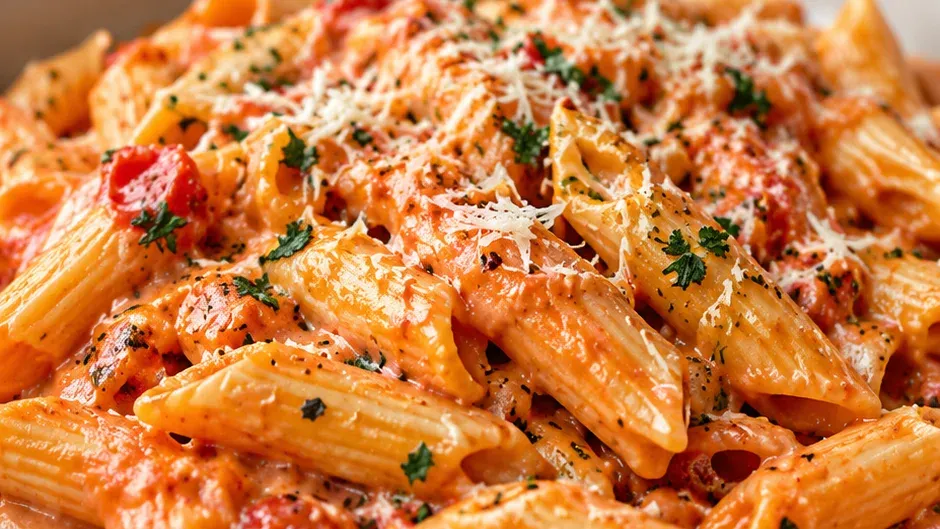Foto de penne ao Molho de Vodka pronto para servir