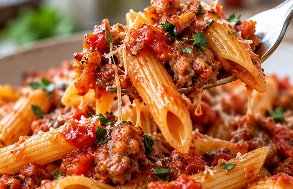 Outra foto de penne com Linguiça Apimentada ao Molho de Tomate