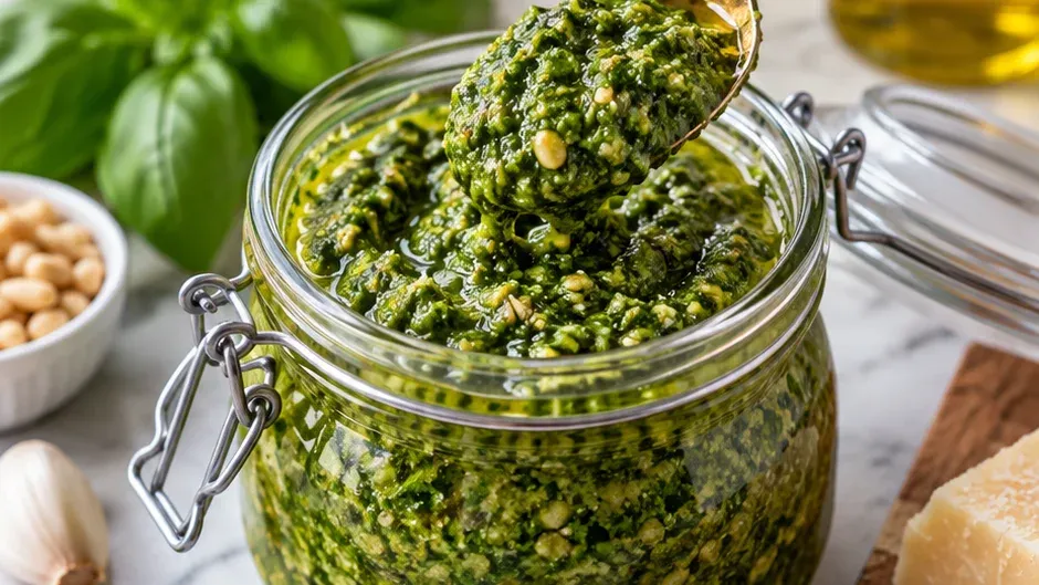 Foto de pesto Caseiro de Manjericão para Congelar pronto para servir