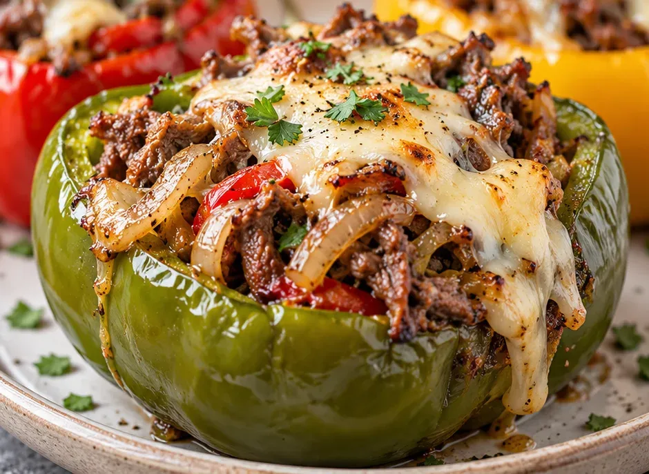Outra foto de pimentão Recheado com Carne e Queijo Estilo Philly