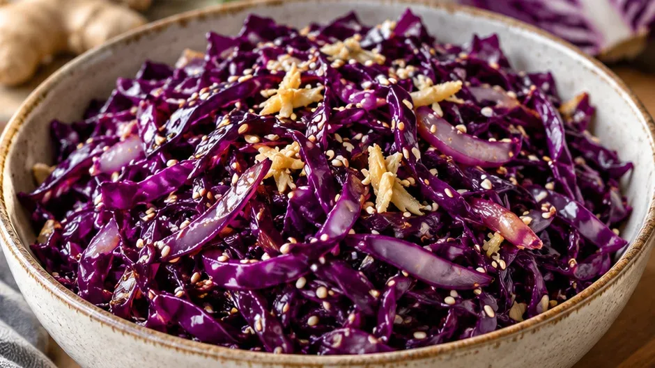 Foto de repolho-Roxo Salteado com Gergelim e Gengibre pronto para servir