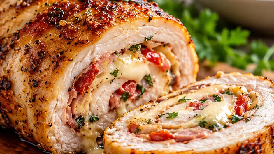 Foto de rocambole de Frango Recheado pronto para servir