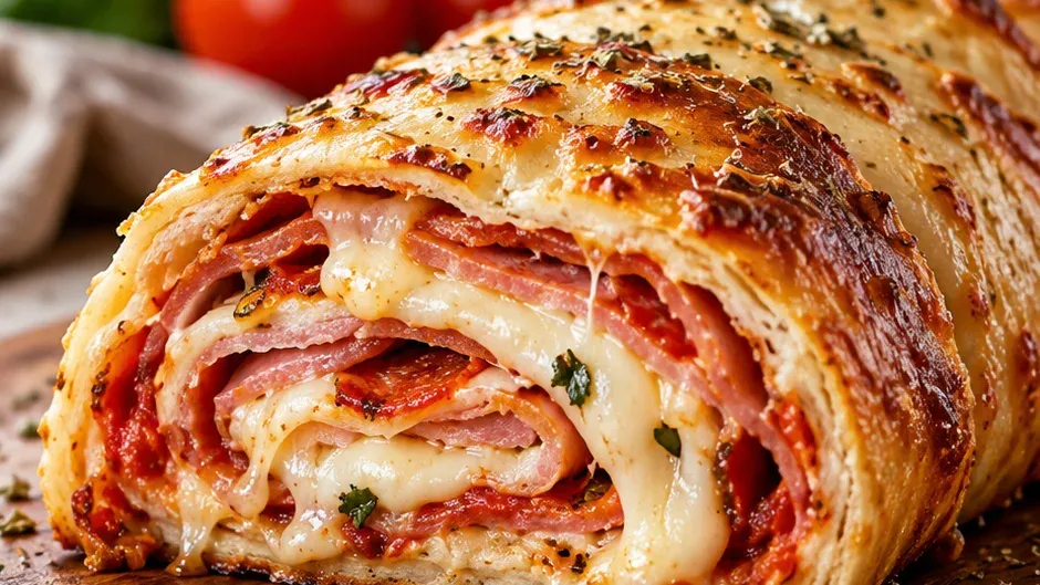 Foto de rocambole de Pizza (Stromboli) pronto para servir