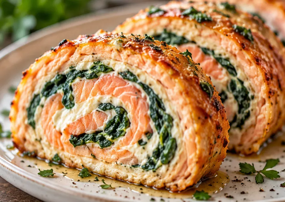 Outra foto de rocambole de Salmão com Espinafre