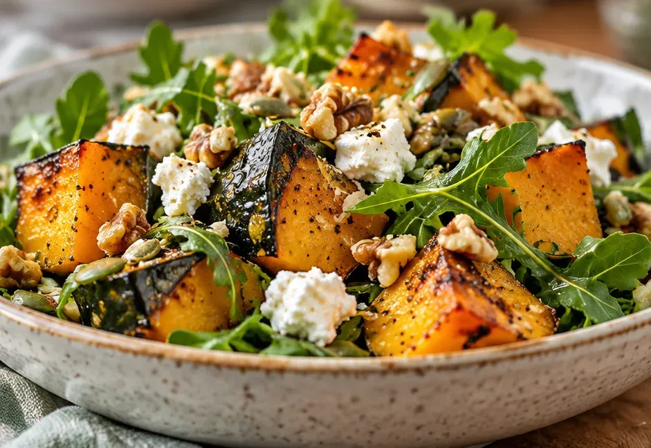 Outra foto de salada de Abóbora Cabotiá Assada com Rúcula