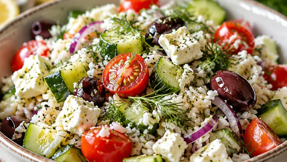 Foto de salada de Arroz Estilo Grego com Pepino e Endro pronto para servir