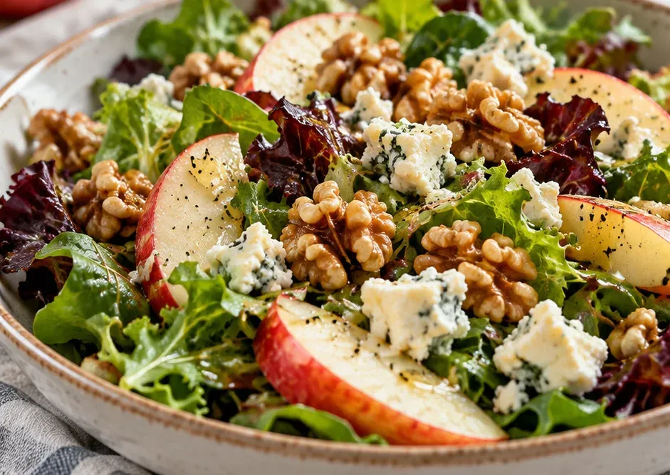 Outra foto de salada de Folhas com Maçã, Nozes e Queijo