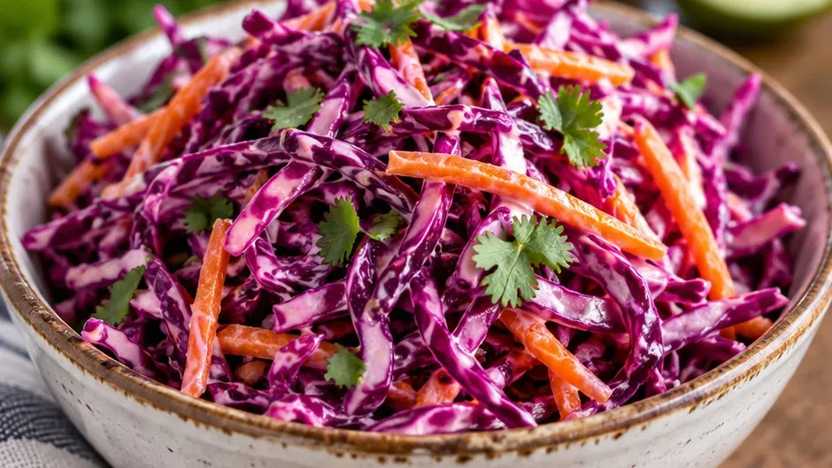 Foto de salada de Repolho-Roxo para Tacos pronto para servir