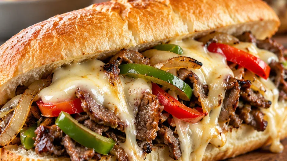 Foto de sanduíche de Carne com Queijo Estilo Philly Cheesesteak pronto para servir