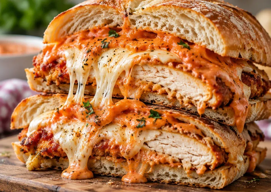 Outra foto de sanduíche de Frango à Parmegiana com Molho de Vodka