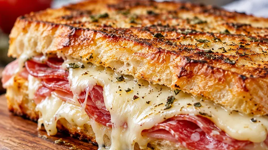 Foto de sanduíche Italiano Quente com Salame, Presunto e Muçarela pronto para servir