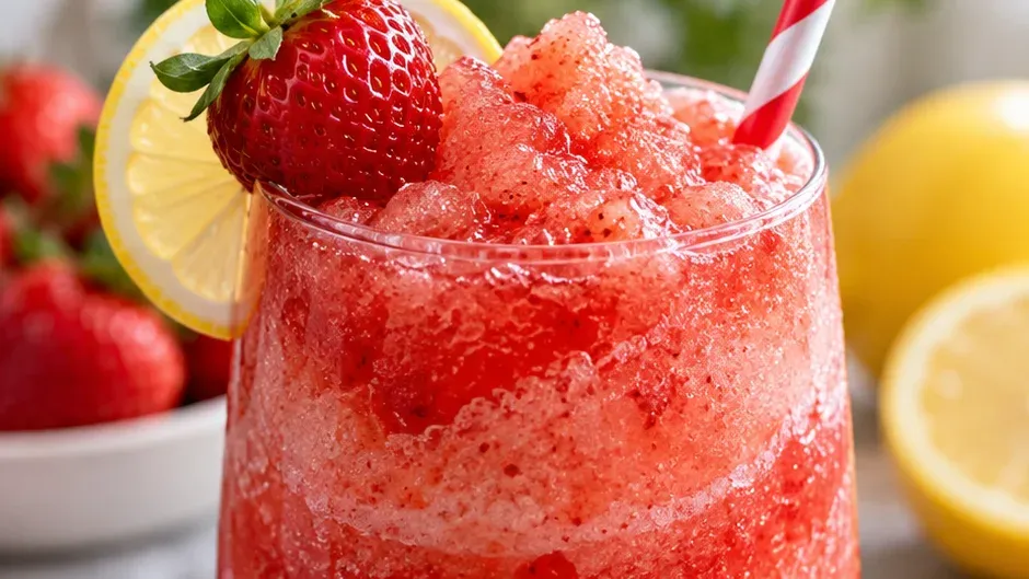 Foto de slush de Limonada com Morango pronto para servir
