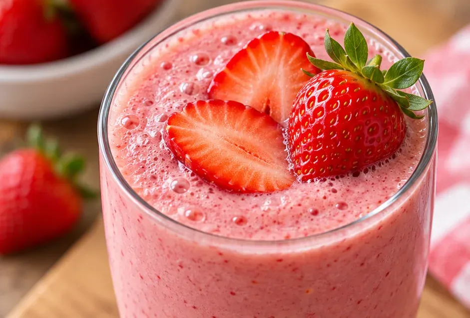 Outra foto de smoothie de Morango com 3 Ingredientes (Rápido e Fácil)
