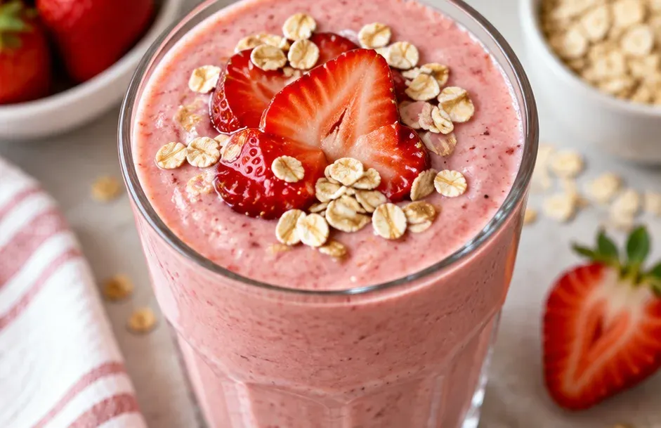 Outra foto de smoothie Saudável de Morango e Aveia para o Café da Manhã