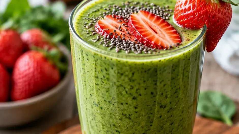 Foto de smoothie Verde Detox de Morango pronto para servir