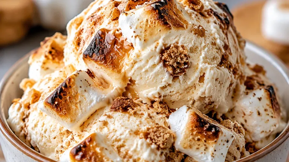 Foto de sorvete de Marshmallow Tostado Sem Máquina pronto para servir