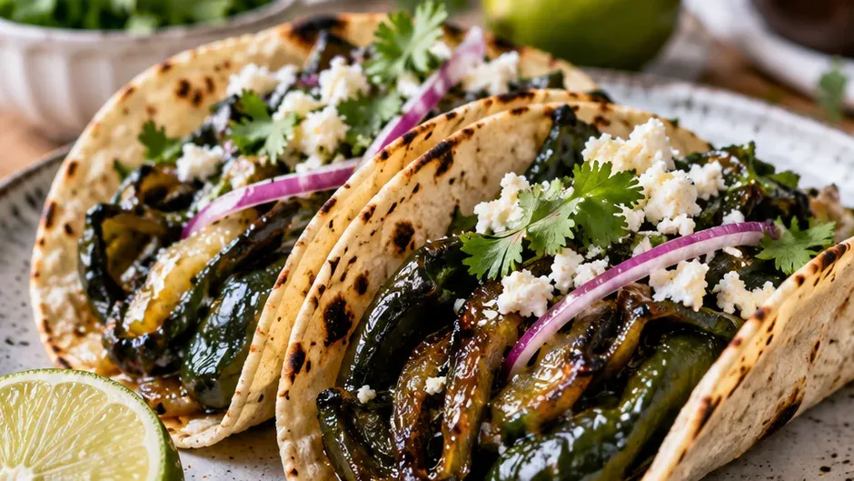 Foto de tacos de Pimenta Poblano Assada com Mel e Limão pronto para servir