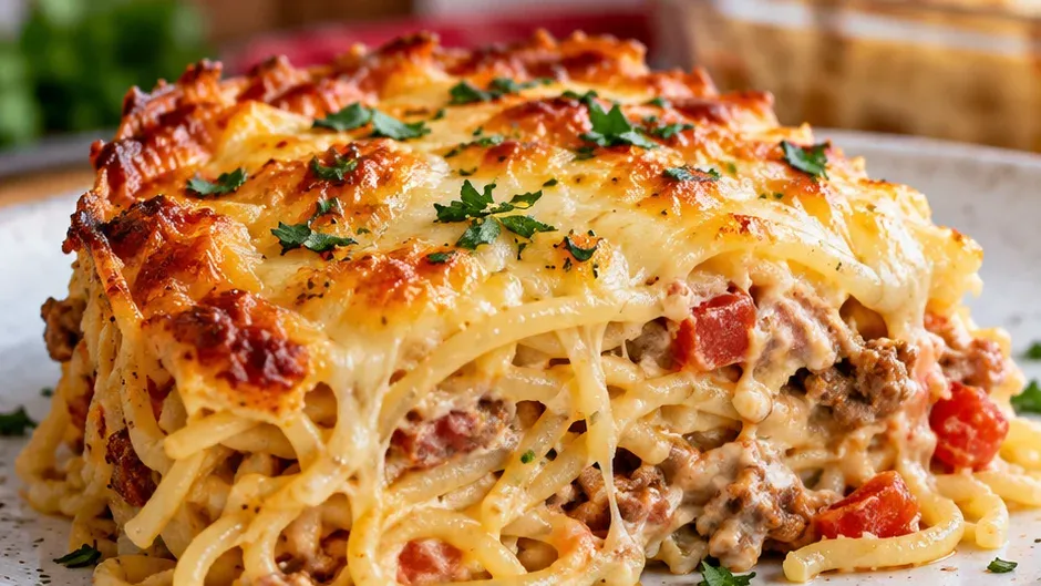 Foto de torta de Espaguete Gratinada pronto para servir