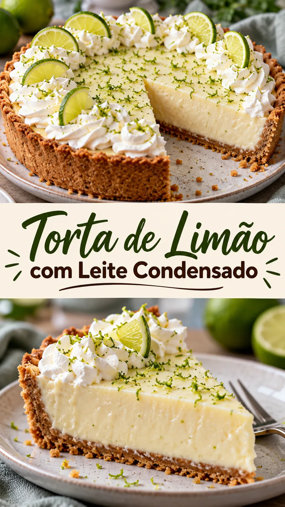 Imagem para o Pinterest com o título “Torta de Limão com Leite Condensado” e duas fotos da receita