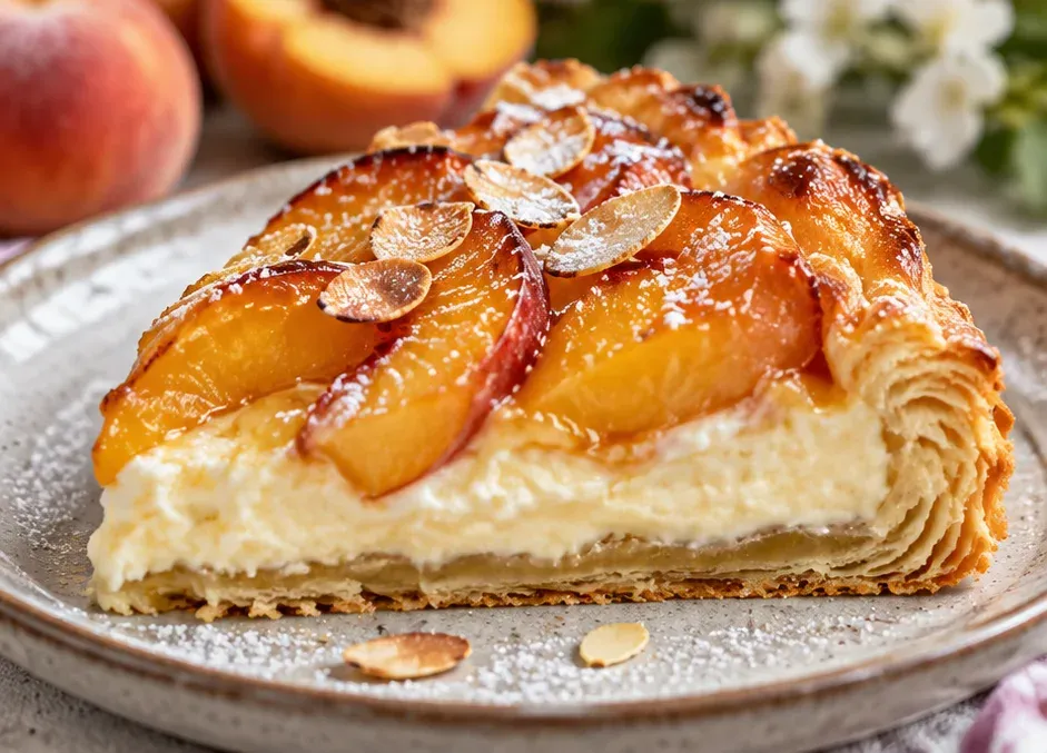 Outra foto de torta de Massa Folhada com Pêssego e Mascarpone